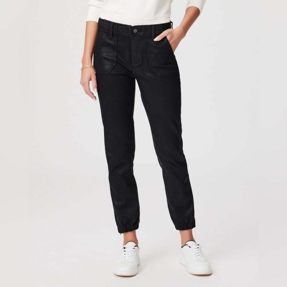 PAIGE Mayslie Cropped Coated Jogger Pants Black Denim Casual Women’s 23
